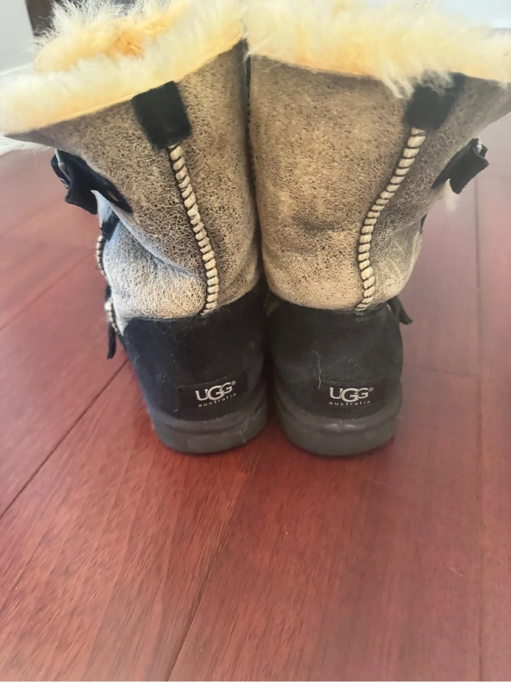 UGG Two-Tone Shearling Short Boots in Cream and Black